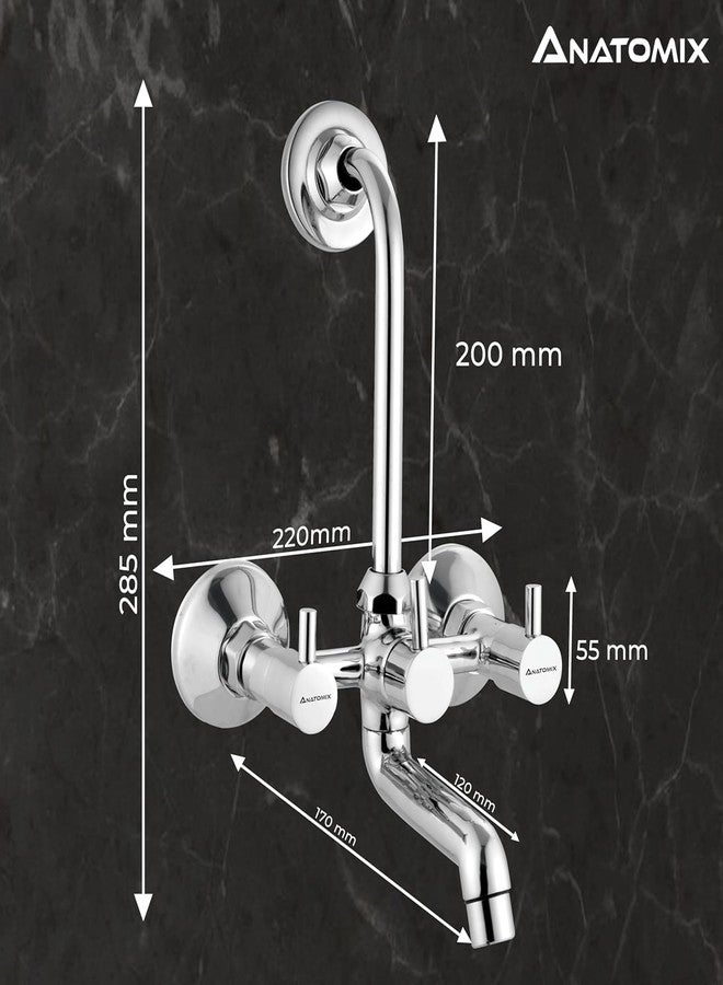 ANATOMIX Oreo Brass Wall Mixer for Bathroom with Stainless Steel 125mm Long L-Bend Provision for Overhead Shower, Chrome Finish (Bath Mixer System) - Image 5